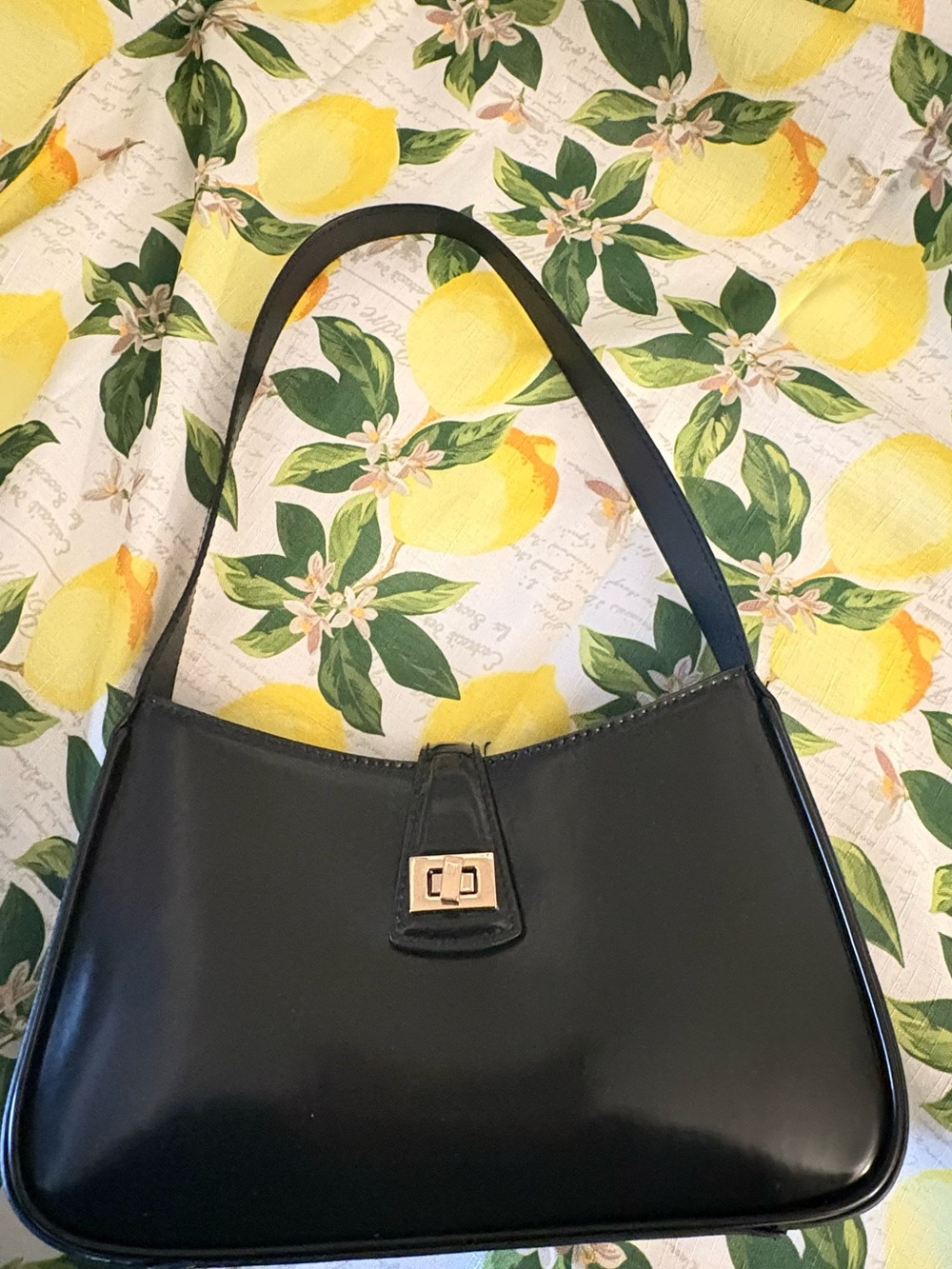 H&M Black Shoulder Bag with Gold-Tone Turn Lock